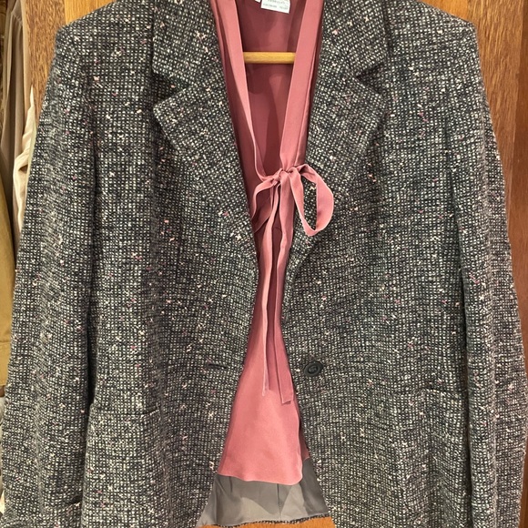 MaxMara 3 Piece Suit Skirt Blazer Jacket Blouse Wool Silk Tweed M - Picture 2 of 13